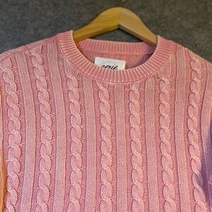 Aerie Pink Cable Knit Sweater XS Soft Cozy Pastel Knit Pullover